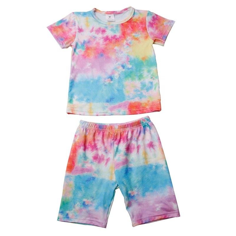 Bulk Sale Girl T Shirt Shorts Outfits Colorful Tie Die Cotton Fabric Children Boy Clothing Sets