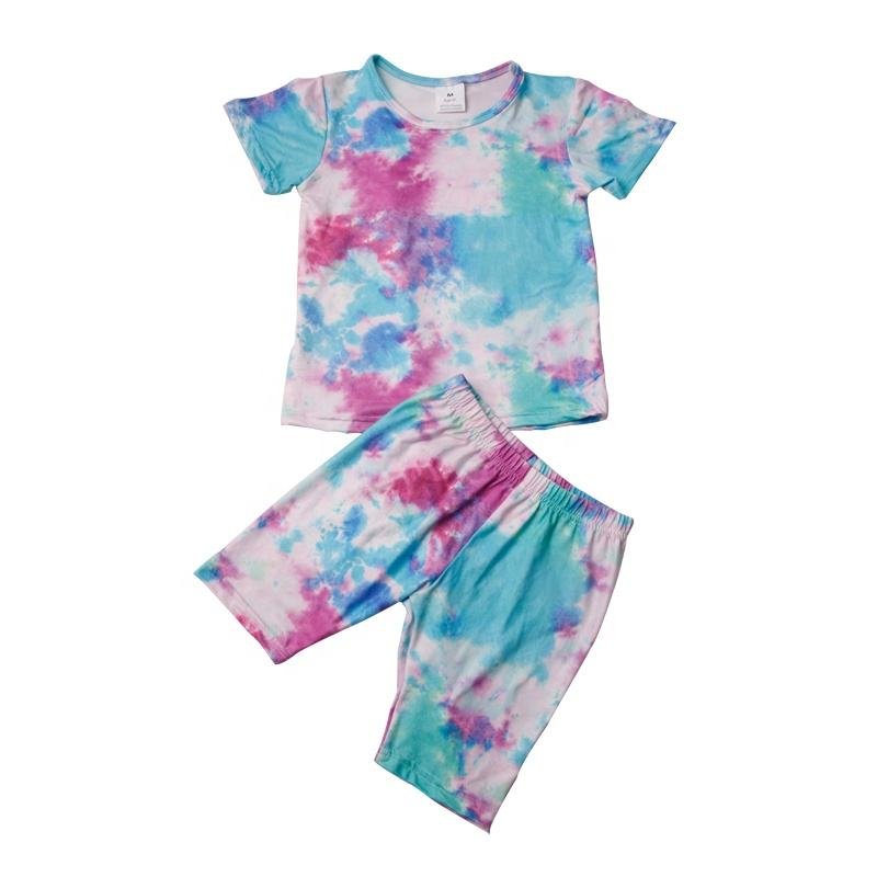 Bulk Sale Girl T Shirt Shorts Outfits Colorful Tie Die Cotton Fabric Children Boy Clothing Sets