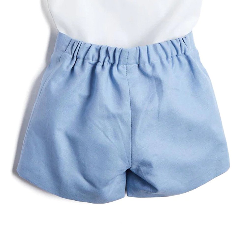 Baby Boys Kids Clothes Set Summer Children Classic Boutique Clothing Suit White Shirt Blue Cotton Shorts EID Birthday Outfits