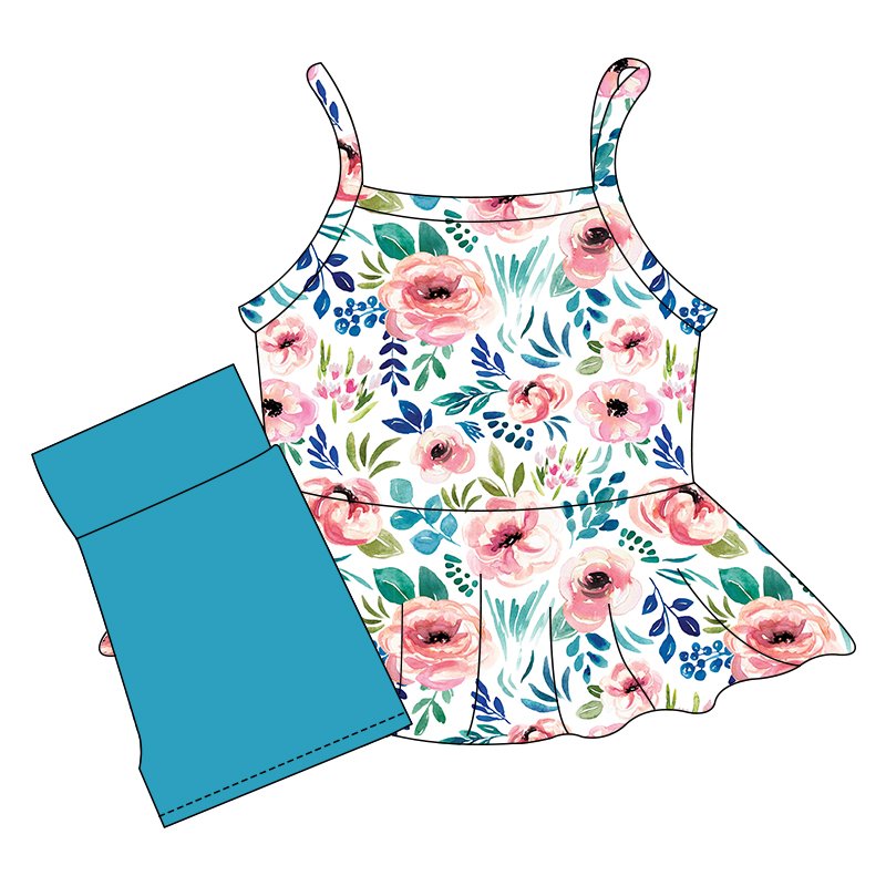 2025 New Children's Set Leisure Sleeveless Suit Girls' Floral Pattern Yoga Tennis Sports Two-Piece Set