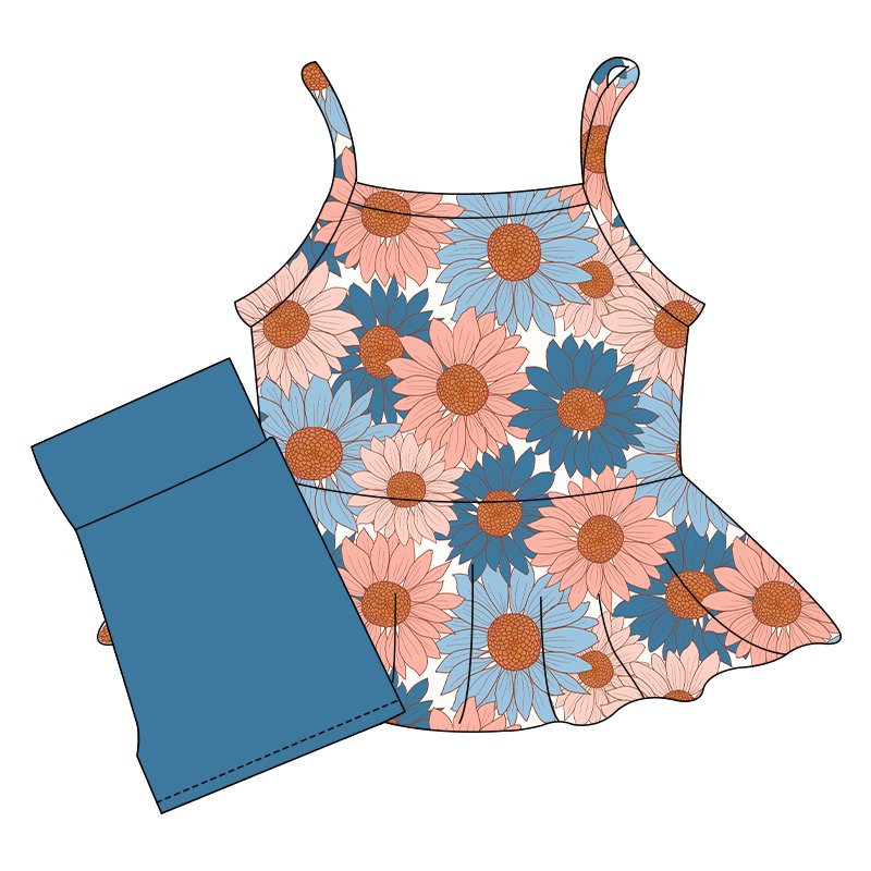 2025 New Children's Set Leisure Sleeveless Suit Girls' Floral Pattern Yoga Tennis Sports Two-Piece Set
