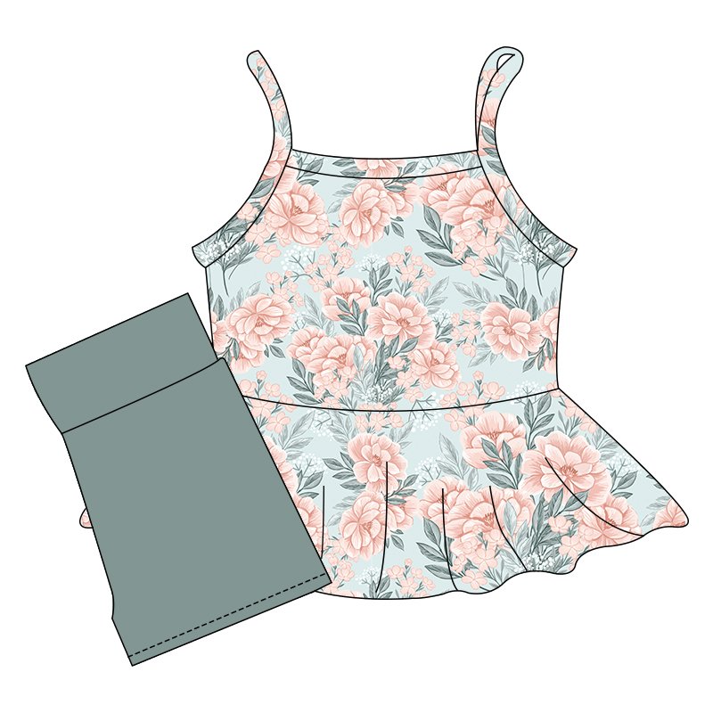 2025 New Children's Set Leisure Sleeveless Suit Girls' Floral Pattern Yoga Tennis Sports Two-Piece Set