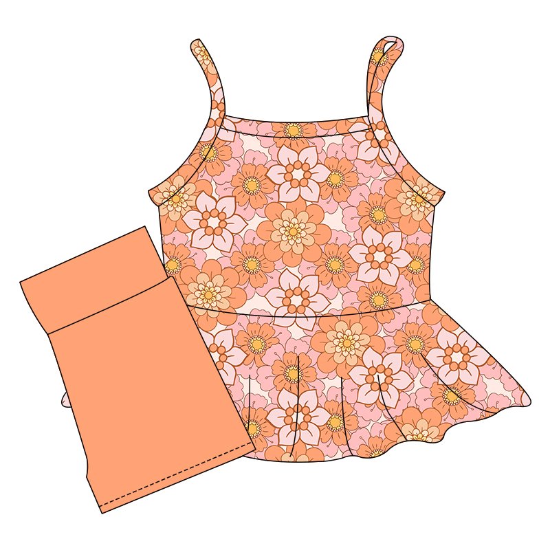 2025 New Children's Set Leisure Sleeveless Suit Girls' Floral Pattern Yoga Tennis Sports Two-Piece Set