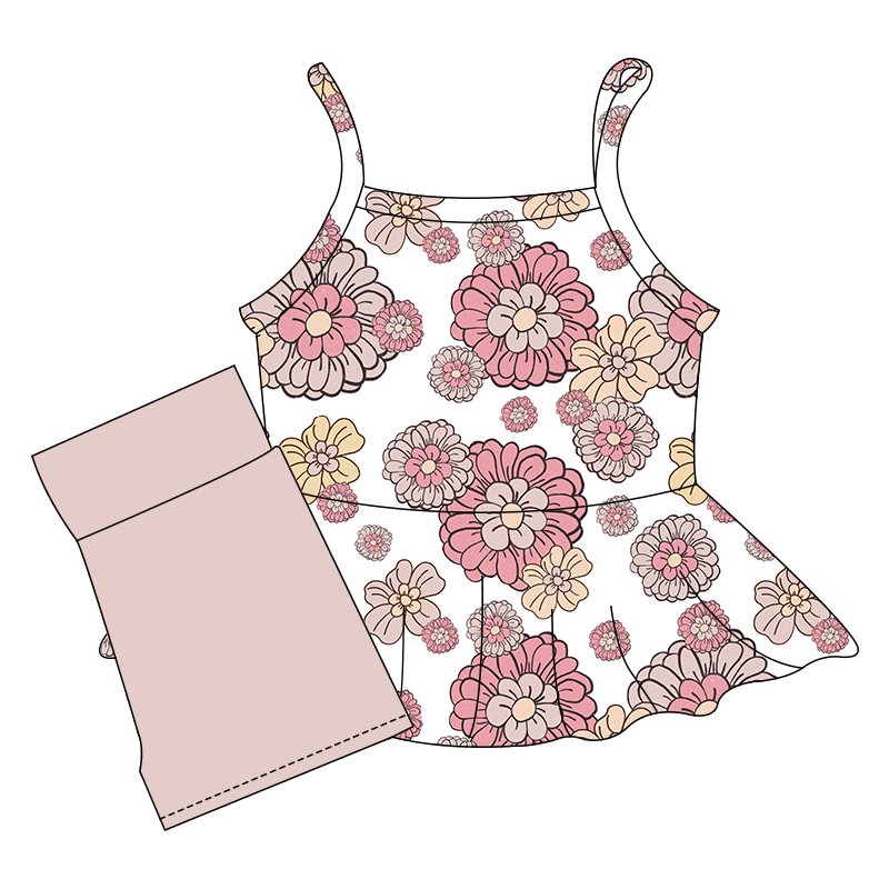 2025 New Children's Set Leisure Sleeveless Suit Girls' Floral Pattern Yoga Tennis Sports Two-Piece Set