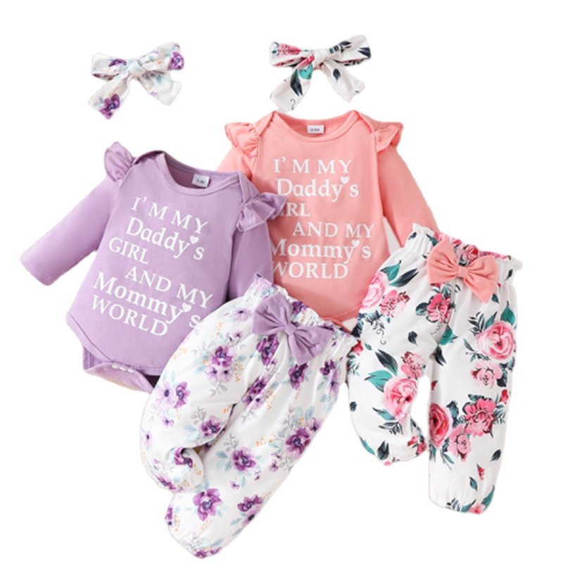 Hongbo boutique infant girl bodysuit bow pants set Long sleeved baby girl onesie with headband 3 Pcs baby girl clothing sets