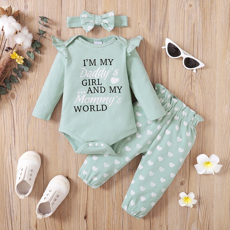 Hongbo boutique infant girl bodysuit bow pants set Long sleeved baby girl onesie with headband 3 Pcs baby girl clothing sets