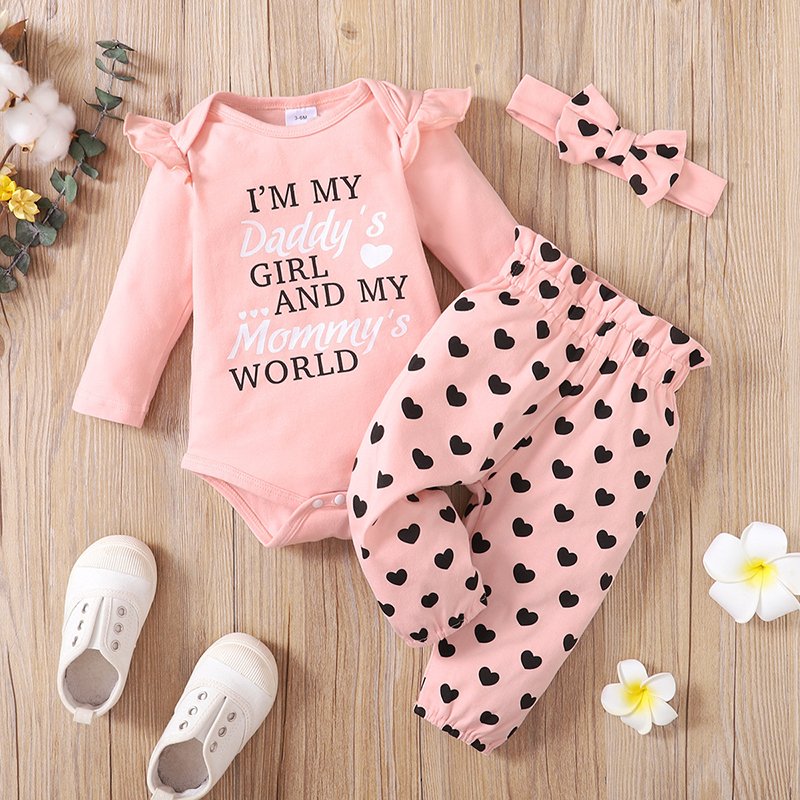 Hongbo boutique infant girl bodysuit bow pants set Long sleeved baby girl onesie with headband 3 Pcs baby girl clothing sets