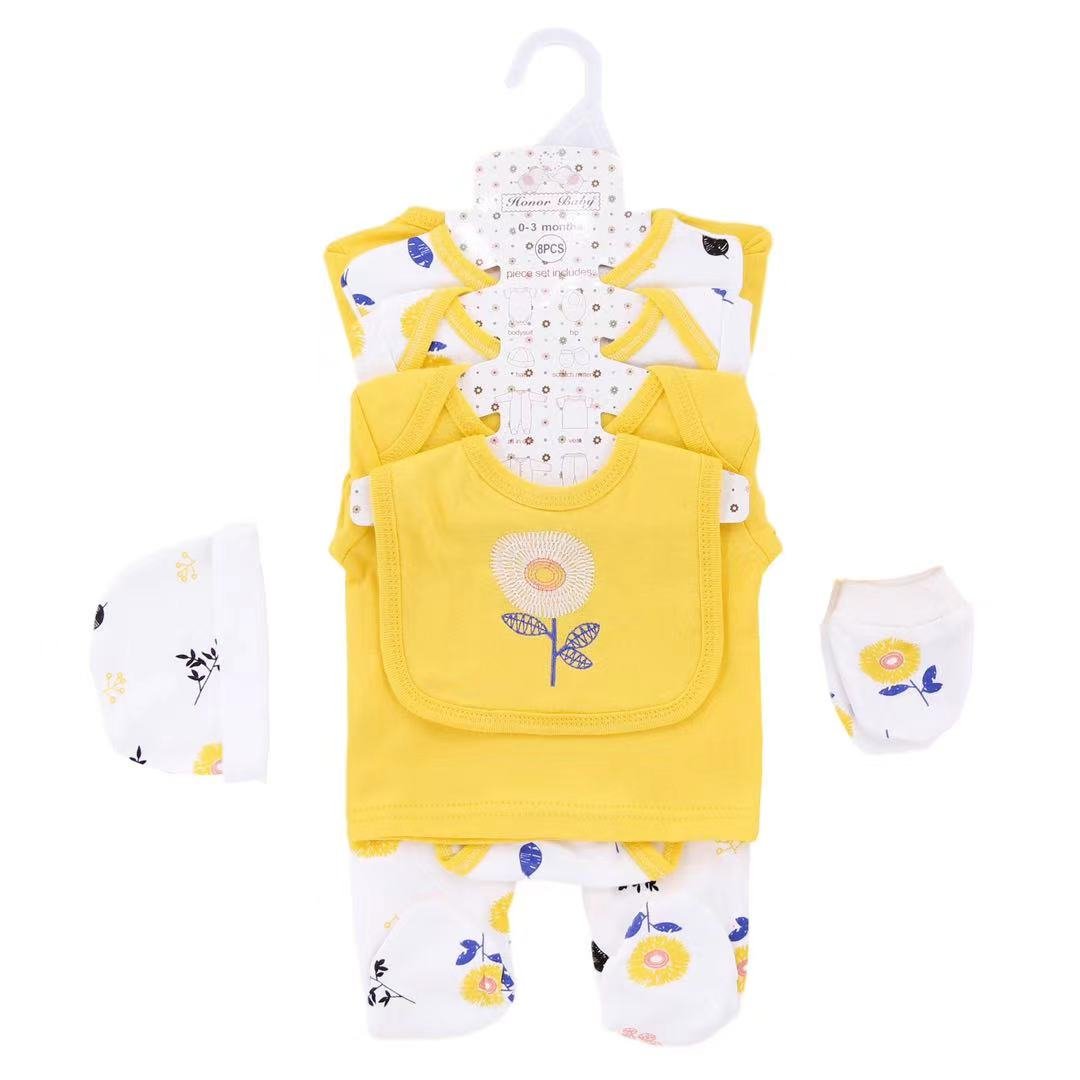 wholesale hot sale 5 in 1 new born baby gift set short sleeve romper baby onesie cotton baby 5pcs clothes clothing