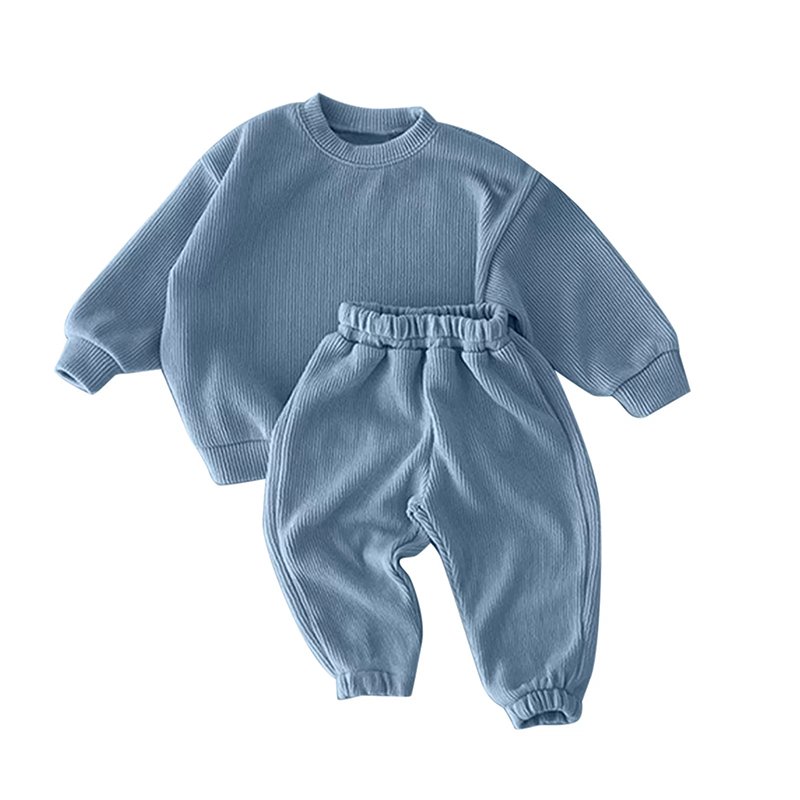 Organic cotton knit rib kids sweatshirt set boy clothing sets custom kid sweatsuit children's tracksuits children's jogger sets