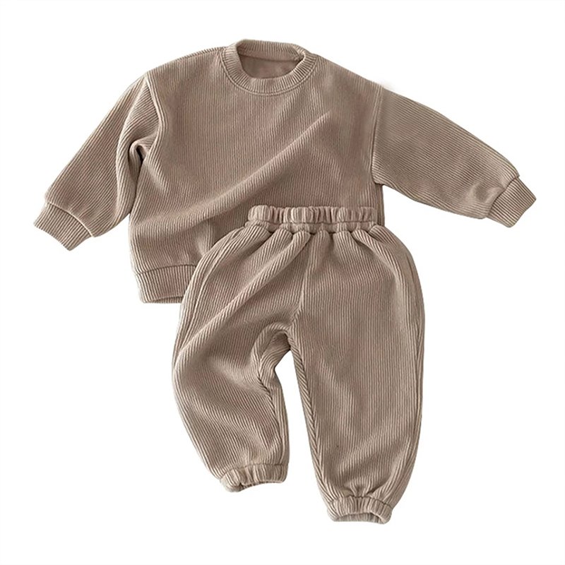 Organic cotton knit rib kids sweatshirt set boy clothing sets custom kid sweatsuit children's tracksuits children's jogger sets