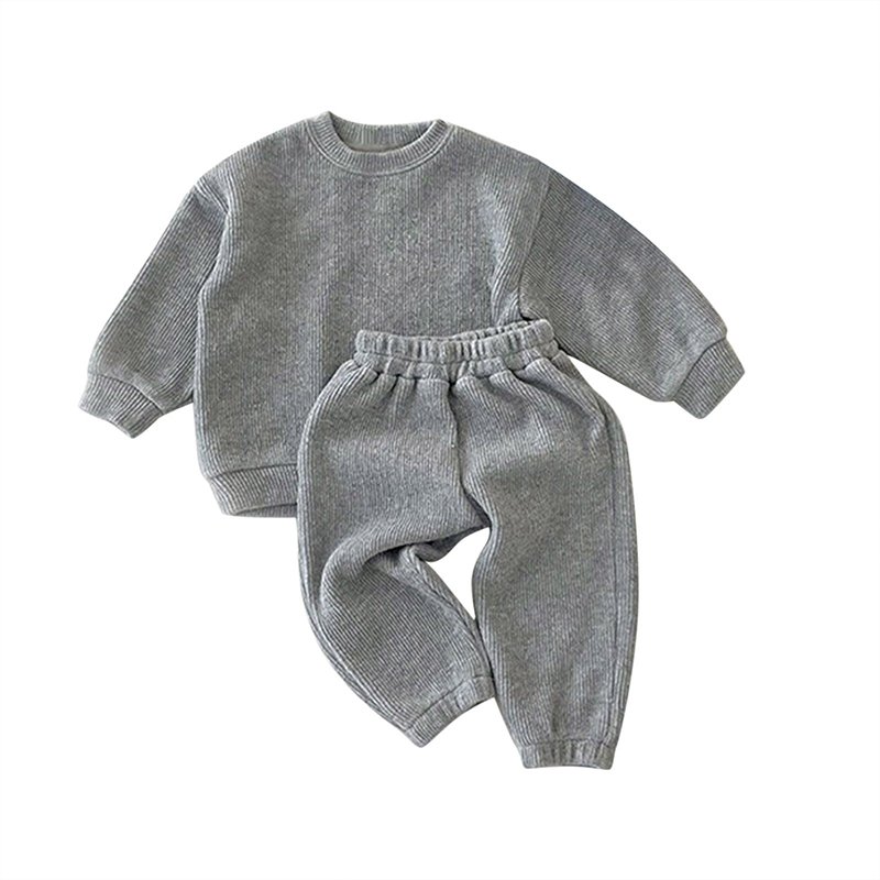 Organic cotton knit rib kids sweatshirt set boy clothing sets custom kid sweatsuit children's tracksuits children's jogger sets