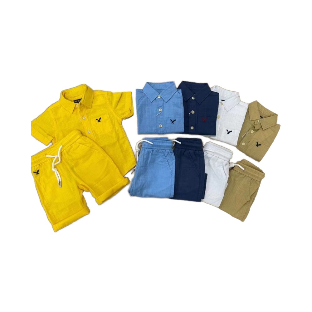Summer baby boys clothing sets cotton and linen solid shirt short sleeve shorts two piece kids shirt suit for Toddler Baby
