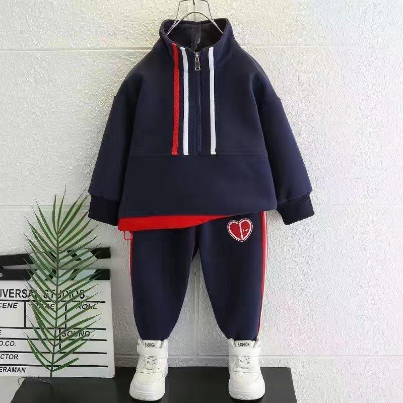 OEM Casual boys Heart Design Athletic Hoodie Clothes Sets thickened Children Sports Suit Kids Boys clothing set