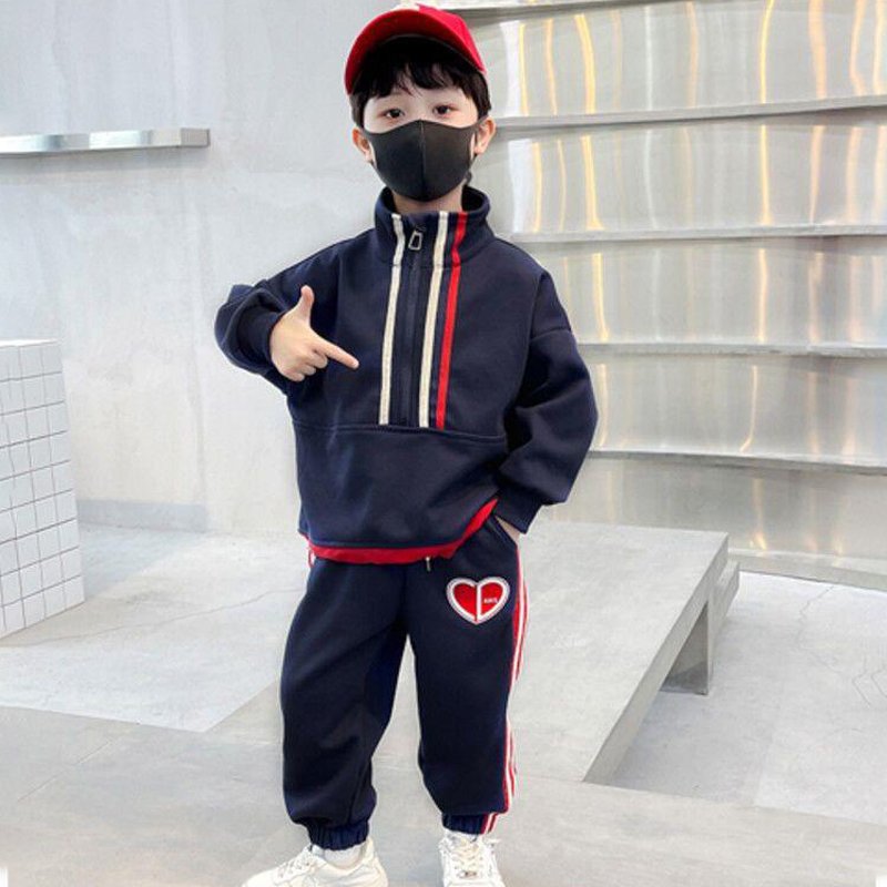 OEM Casual boys Heart Design Athletic Hoodie Clothes Sets thickened Children Sports Suit Kids Boys clothing set