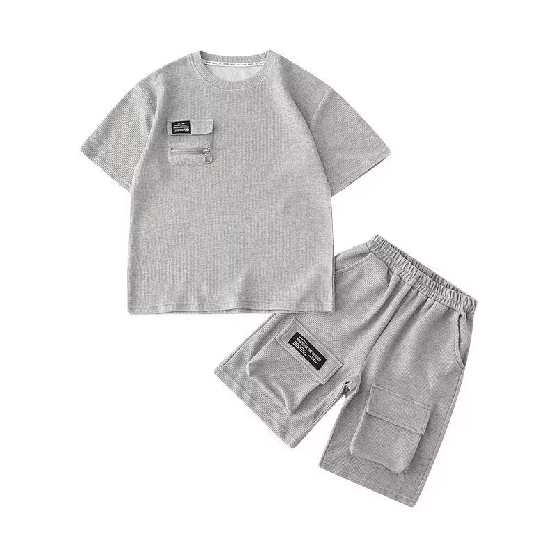 Boys Clothing Sets Kids Boutique 2 Pcs Teenager Short Sleeve Solid Color Shirt Mid Length Shorts Children Clothes Suit