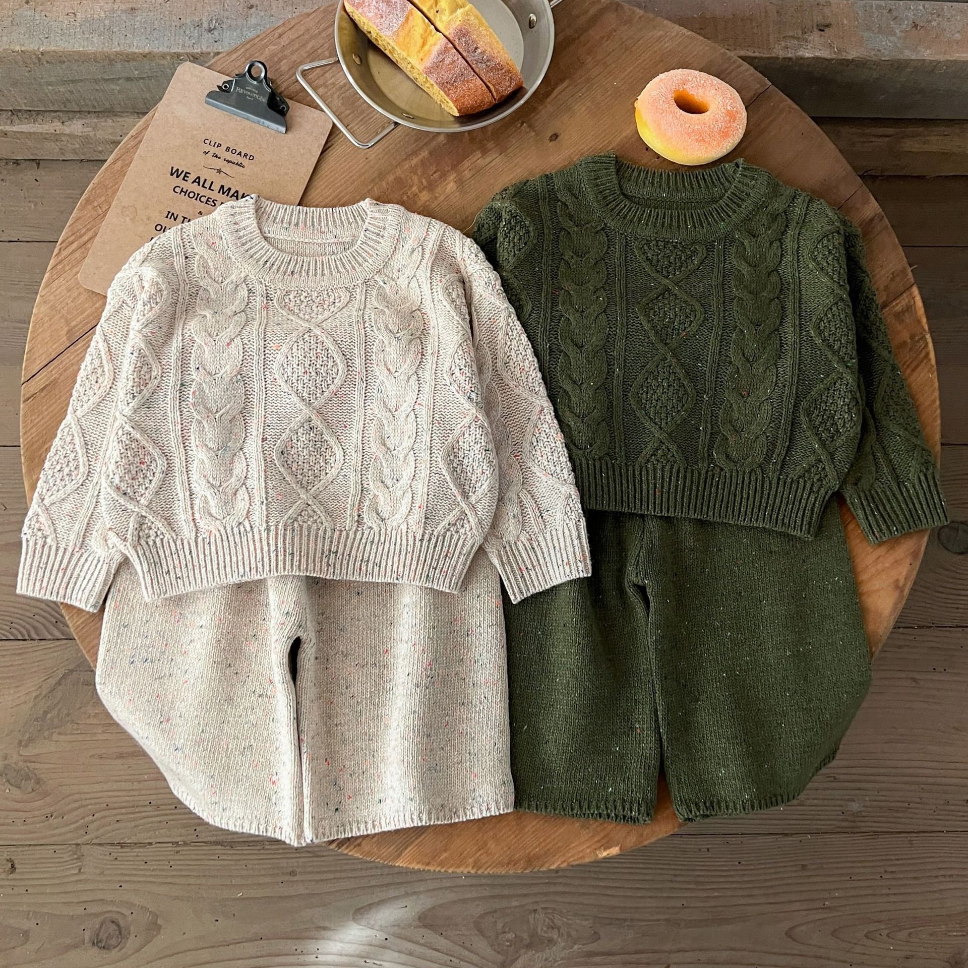 Spring Baby Suit Cotton Boys Girls Knitted Sweater Pants 2 Piece High Quality Kids Set