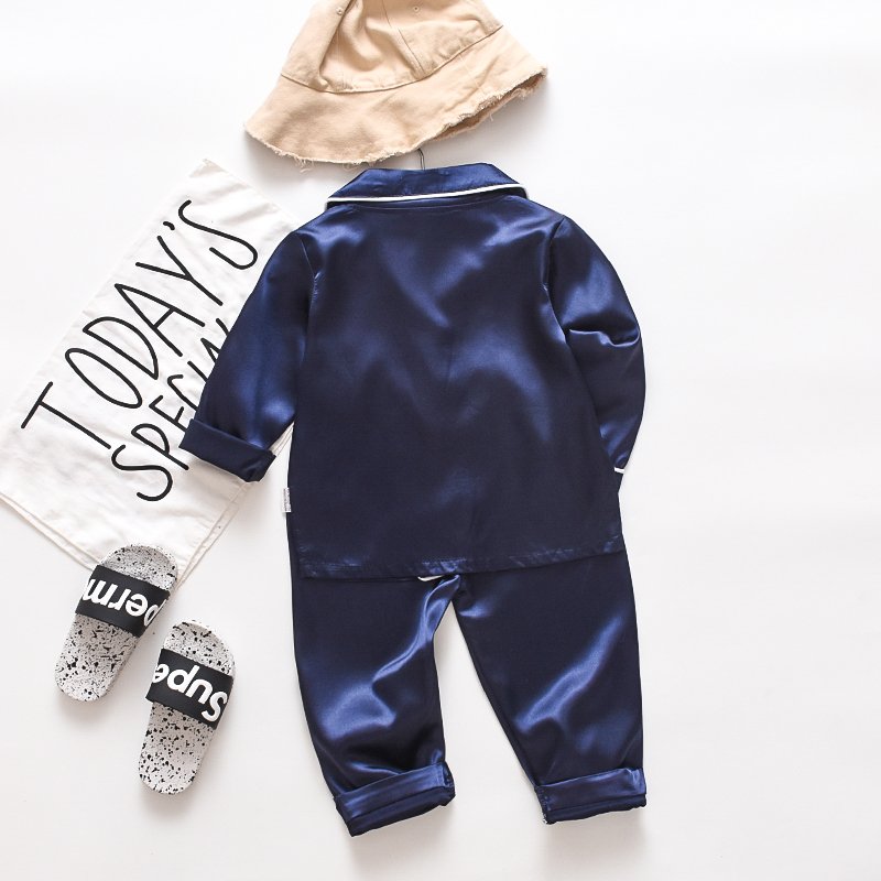 Long Sleeve Children Pijamas Solid Pajama Sets Satin Kids Toddler Baby Boy Girl Silk Satin Top Pant Silk Sleepwear