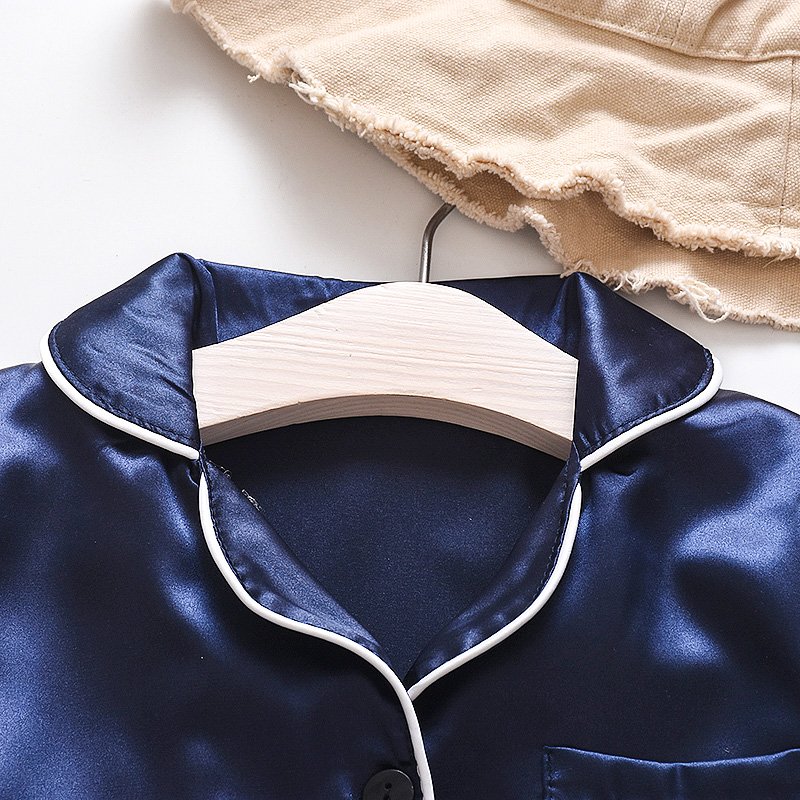 Long Sleeve Children Pijamas Solid Pajama Sets Satin Kids Toddler Baby Boy Girl Silk Satin Top Pant Silk Sleepwear