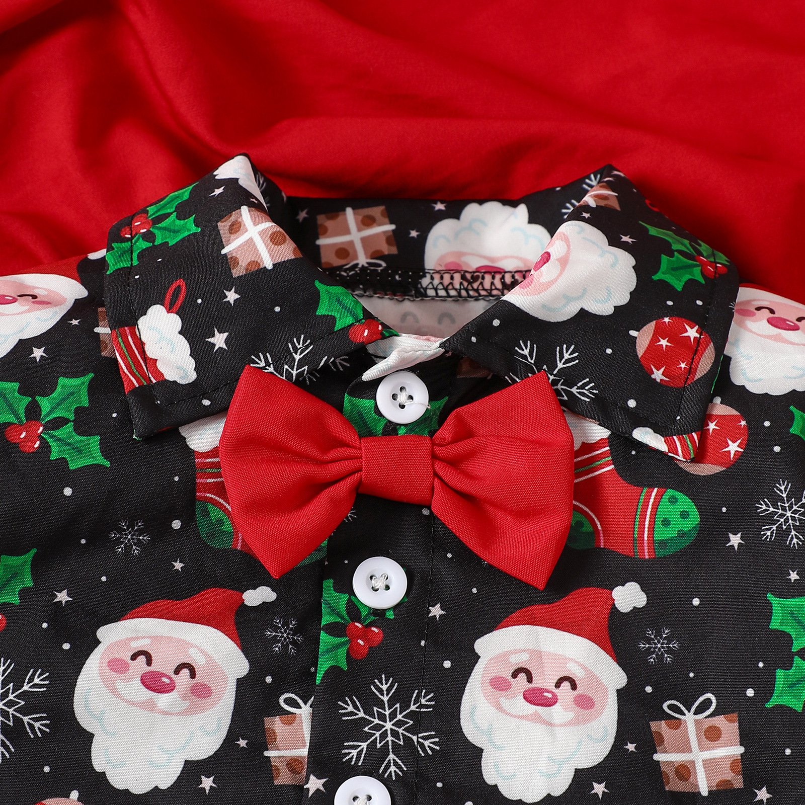 Toddler Baby Boys Christmas Clothes Santa Print Button Long Sleeve Shirt Pants Set Xmas Gentlemen Outfits