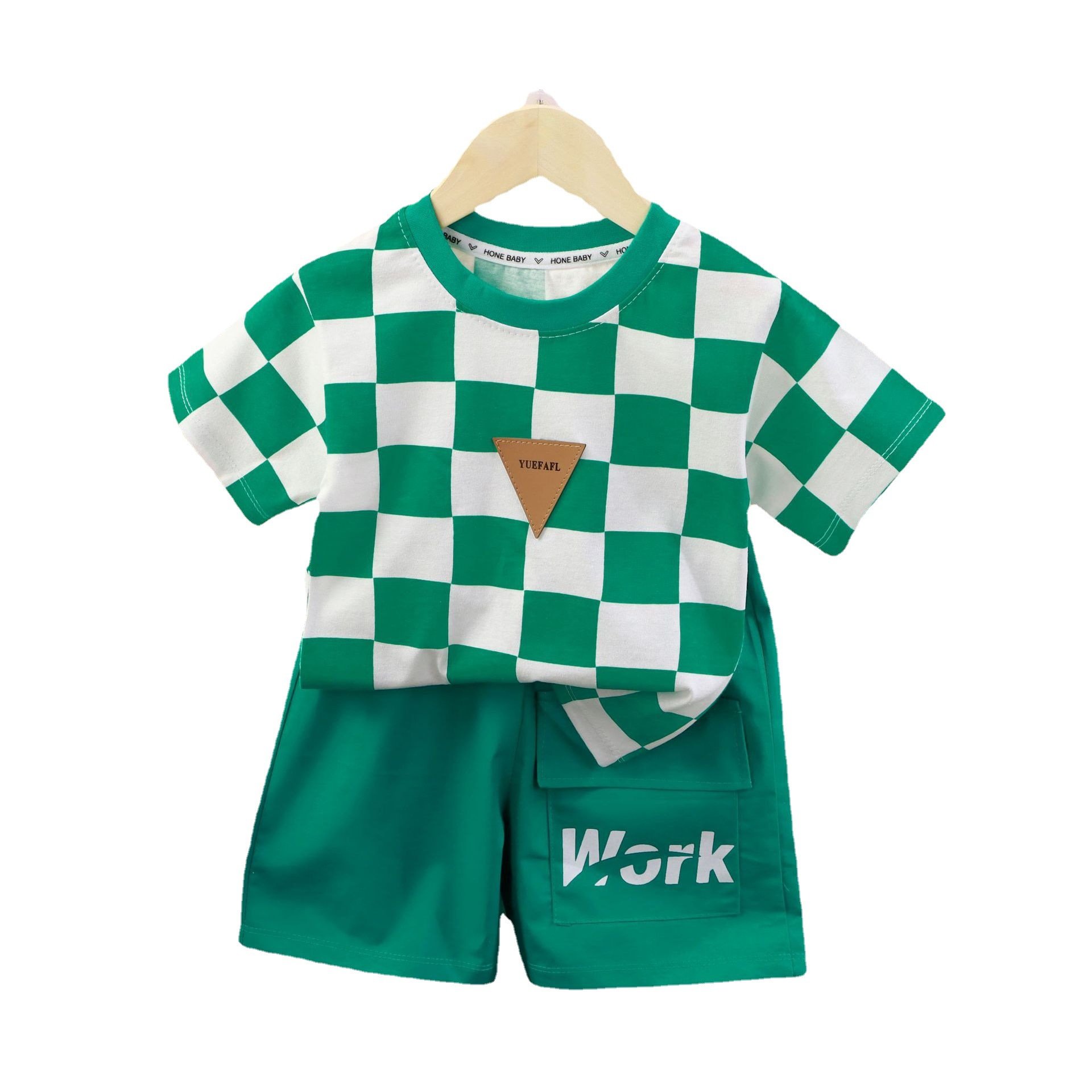 Wholesale price children's short-sleeved suit summer cotton tartan design style1-9 years old baby clothing sets