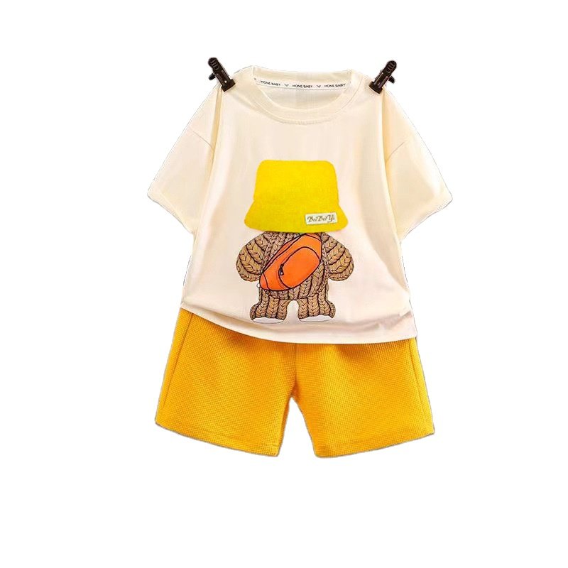 Wholesale Children's Boutique Clothing Kids waffle Clothes 2 pieces boy T shirt shorts clothes set