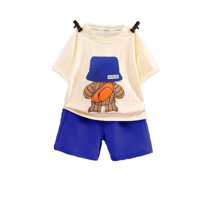 Wholesale Children's Boutique Clothing Kids waffle Clothes 2 pieces boy T shirt shorts clothes set