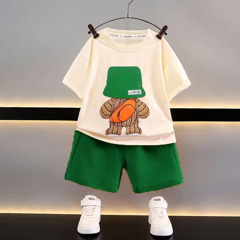 Wholesale Children's Boutique Clothing Kids waffle Clothes 2 pieces boy T shirt shorts clothes set