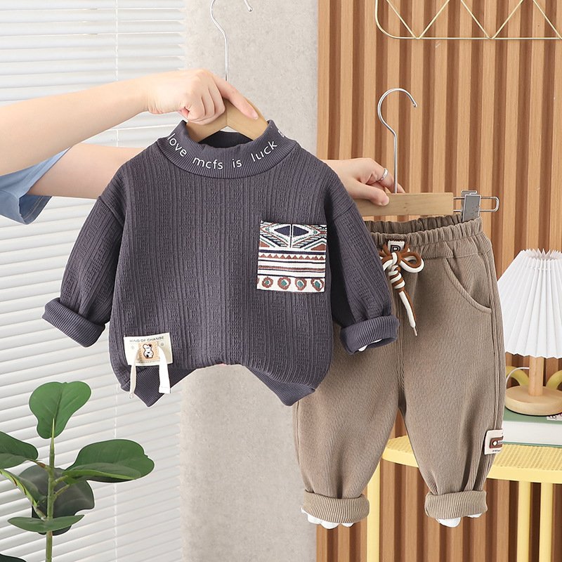 Factory Direct Sale Baby Autumn Winter Clothes Soft Children Solid Shirt 2 Piece Set High Quality Boys Girls Casual Clothing