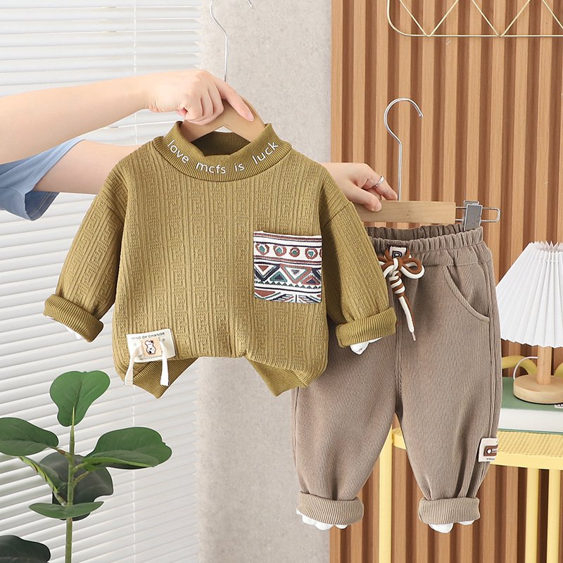 Factory Direct Sale Baby Autumn Winter Clothes Soft Children Solid Shirt 2 Piece Set High Quality Boys Girls Casual Clothing
