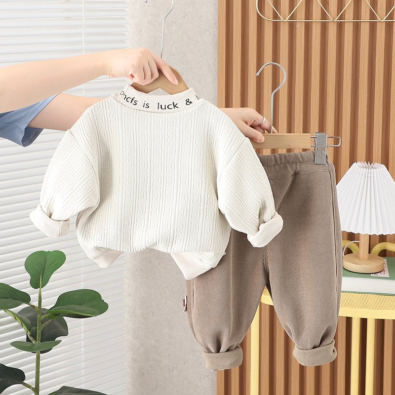 Factory Direct Sale Baby Autumn Winter Clothes Soft Children Solid Shirt 2 Piece Set High Quality Boys Girls Casual Clothing