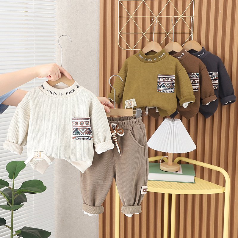 Factory Direct Sale Baby Autumn Winter Clothes Soft Children Solid Shirt 2 Piece Set High Quality Boys Girls Casual Clothing