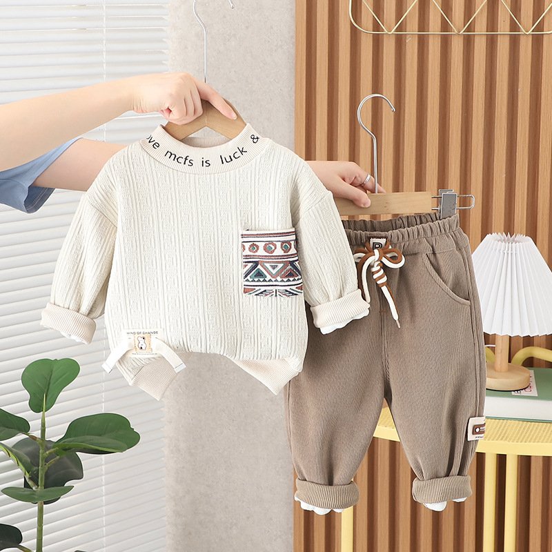 Factory Direct Sale Baby Autumn Winter Clothes Soft Children Solid Shirt 2 Piece Set High Quality Boys Girls Casual Clothing