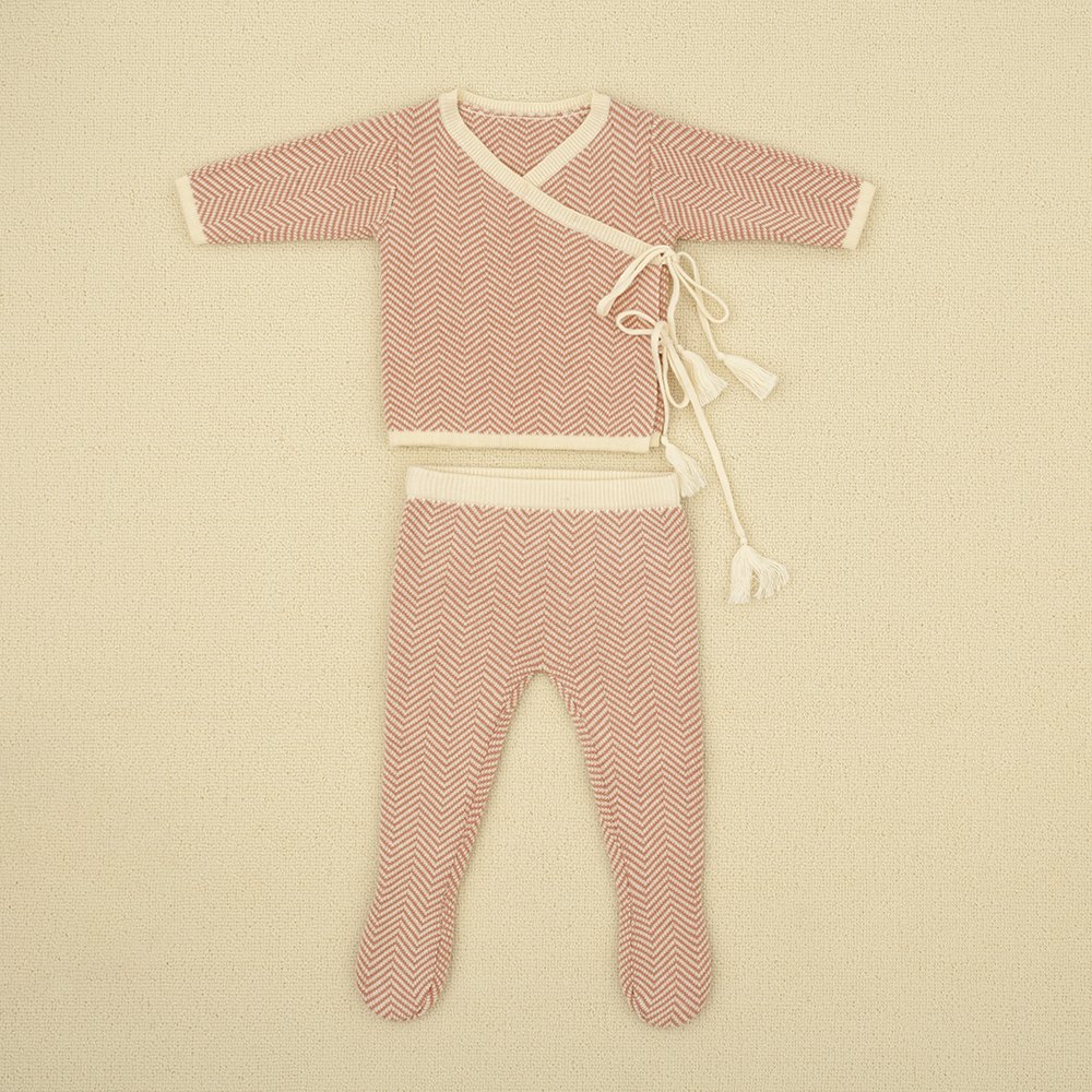 Custom cotton Baby Sweaters New Born Winter Clothes herringbone jacquard Knitted Pant Long Sleeve 2pcs Set