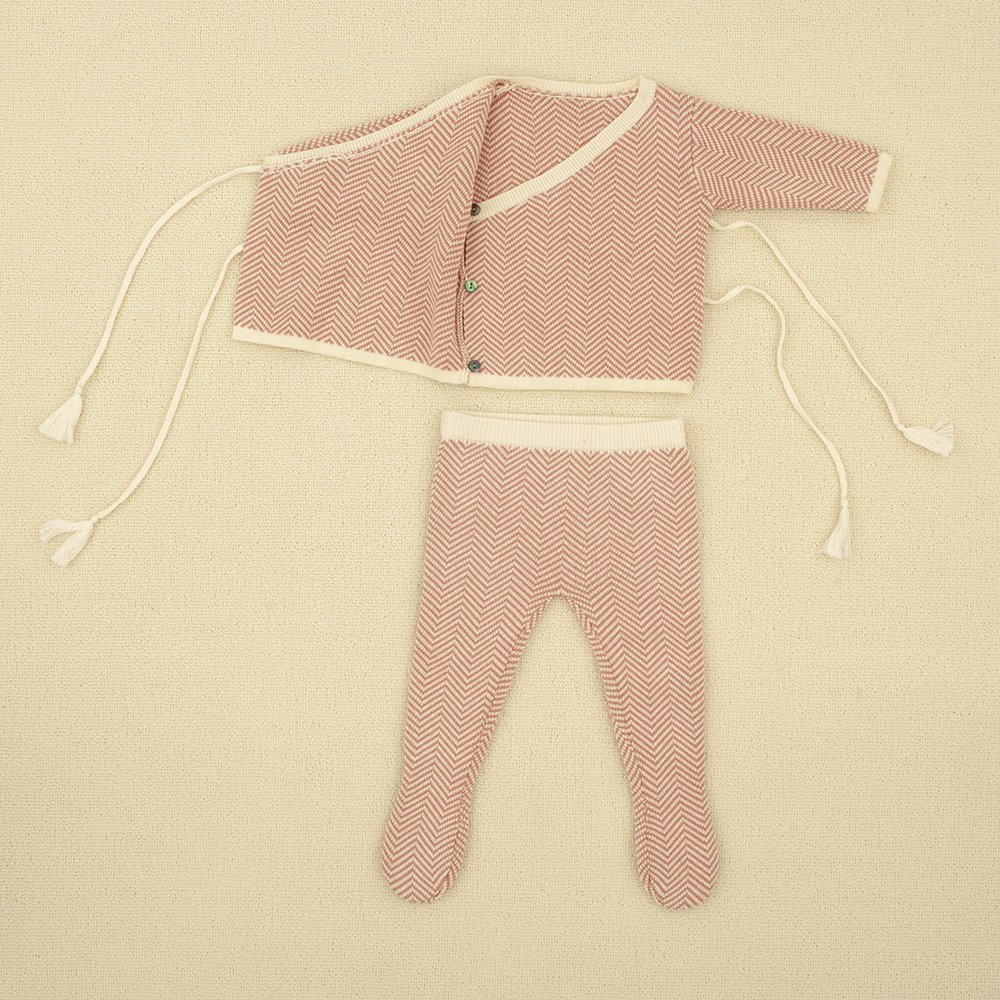 Custom cotton Baby Sweaters New Born Winter Clothes herringbone jacquard Knitted Pant Long Sleeve 2pcs Set