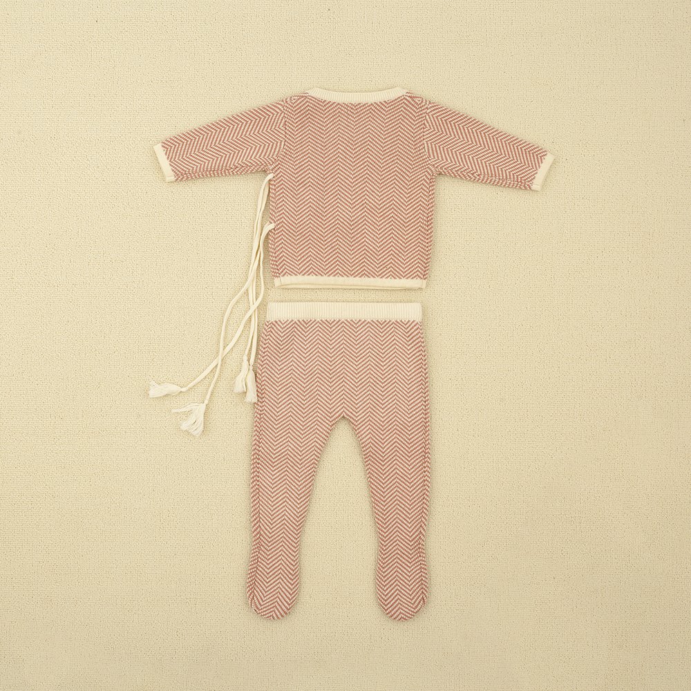 Custom cotton Baby Sweaters New Born Winter Clothes herringbone jacquard Knitted Pant Long Sleeve 2pcs Set