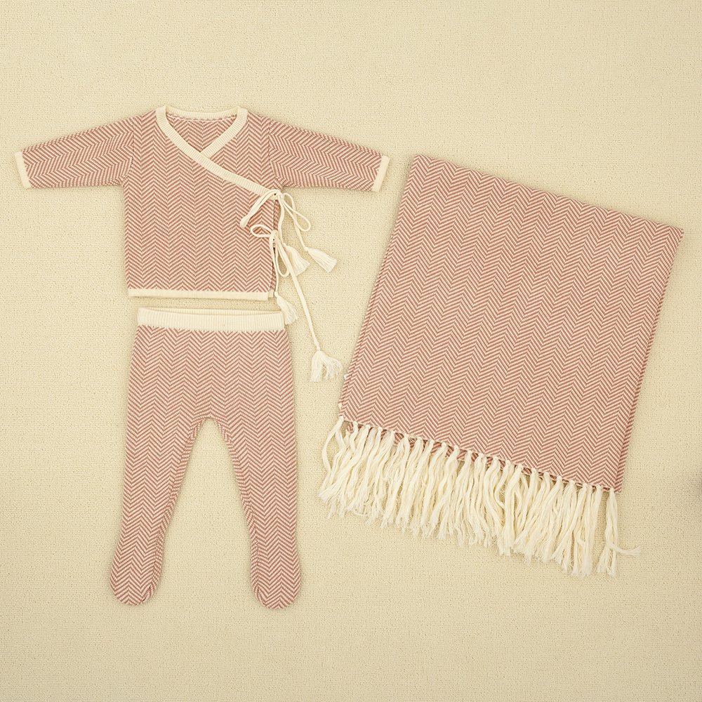Custom cotton Baby Sweaters New Born Winter Clothes herringbone jacquard Knitted Pant Long Sleeve 2pcs Set
