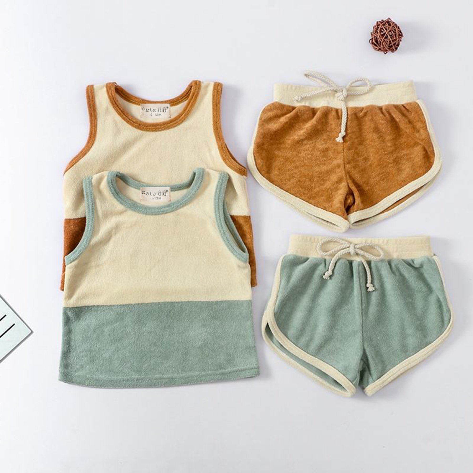 New arrivals color matching sleeveless baby outfit customize color france terry sets Toddler boys clothing sets