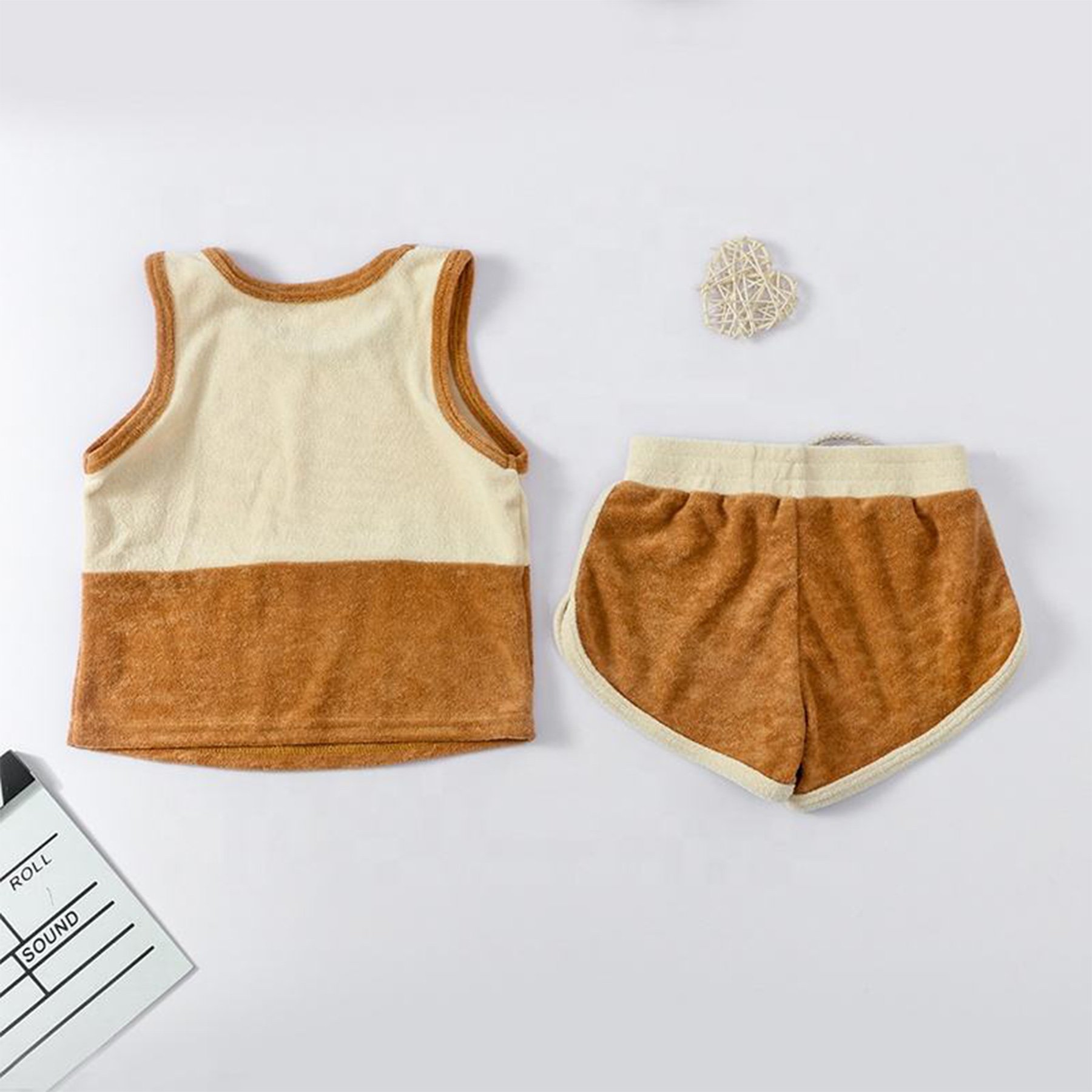 New arrivals color matching sleeveless baby outfit customize color france terry sets Toddler boys clothing sets