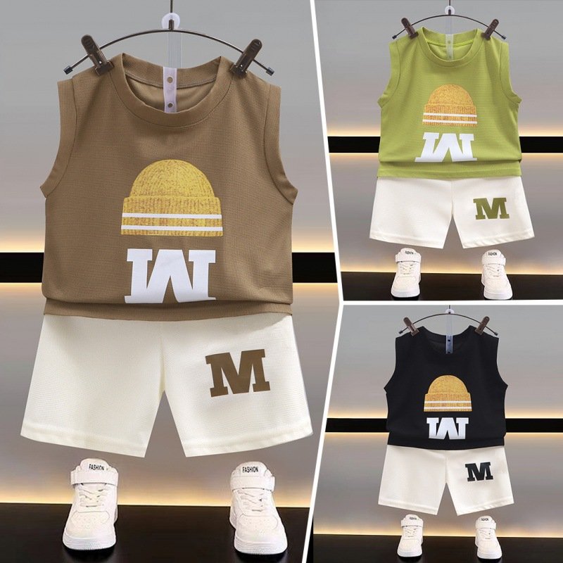 Summer new children vest suit boy sleeveless top shorts Korean version baby thin two-piece children clothing