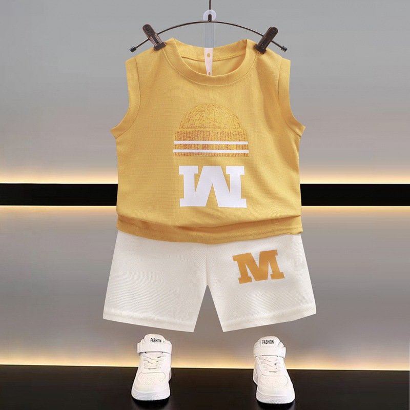 Summer new children vest suit boy sleeveless top shorts Korean version baby thin two-piece children clothing