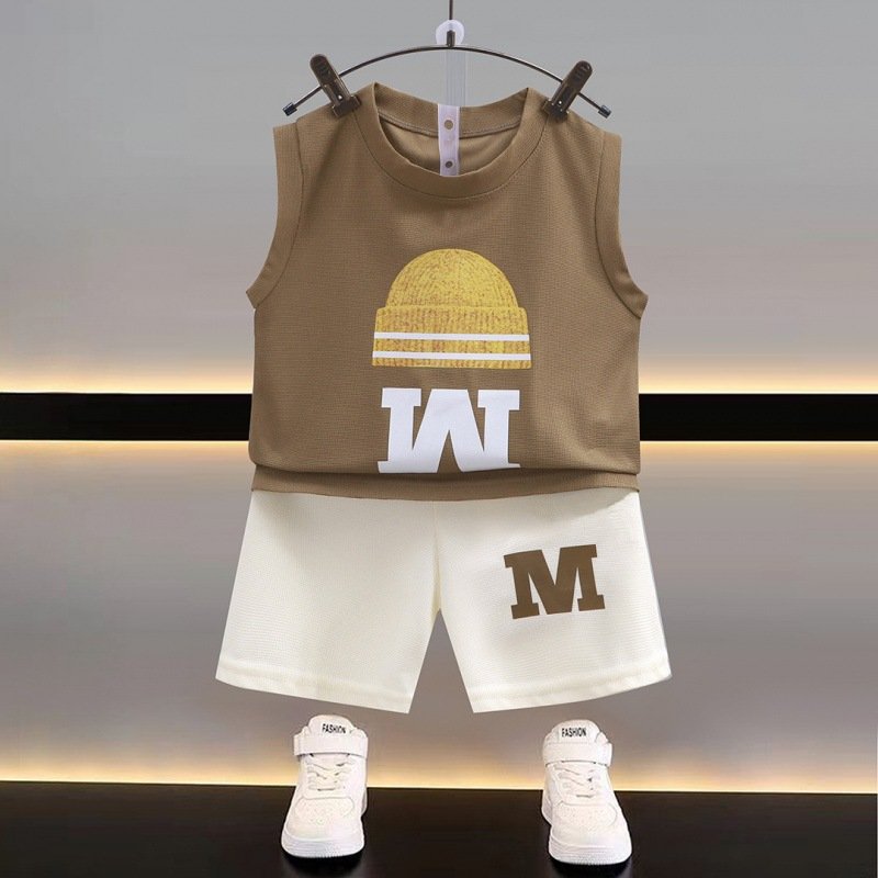 Summer new children vest suit boy sleeveless top shorts Korean version baby thin two-piece children clothing