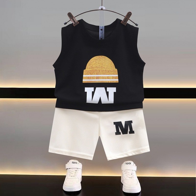 Summer new children vest suit boy sleeveless top shorts Korean version baby thin two-piece children clothing