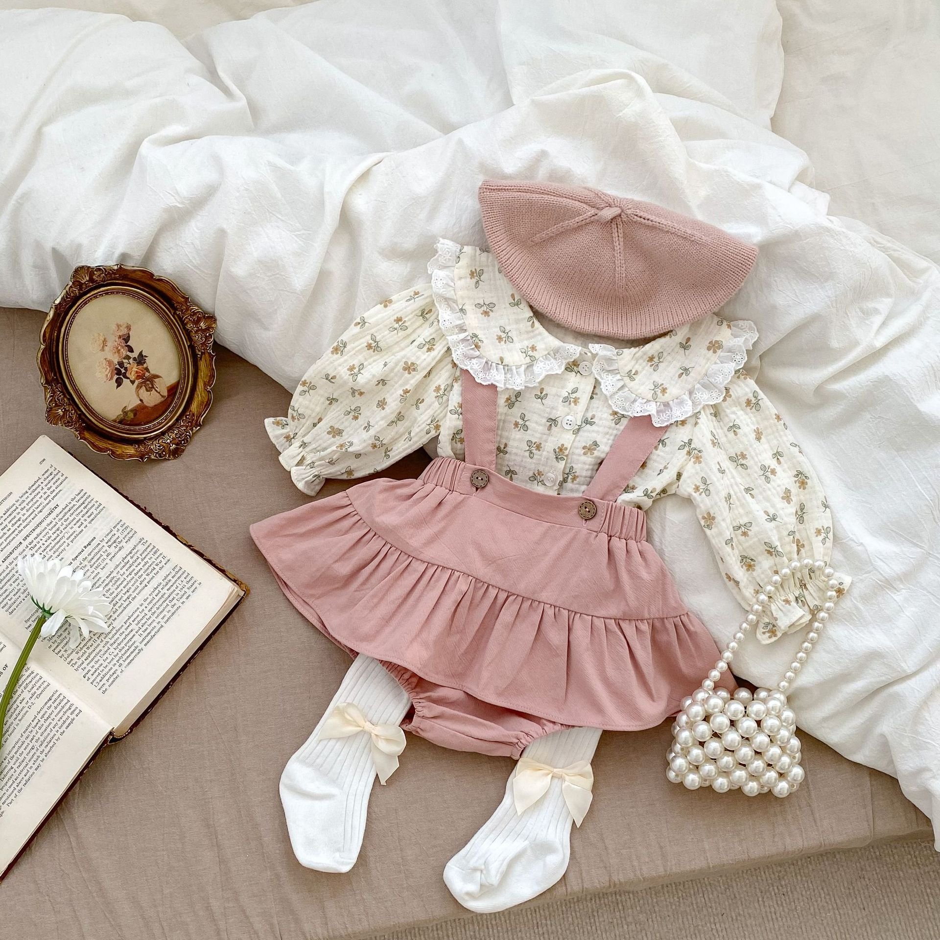 Wholesale 2024 Fall Baby Clothing Sweet Style Floral Crew-Neck Long Sleeve Cotton Baby Clothing Sets