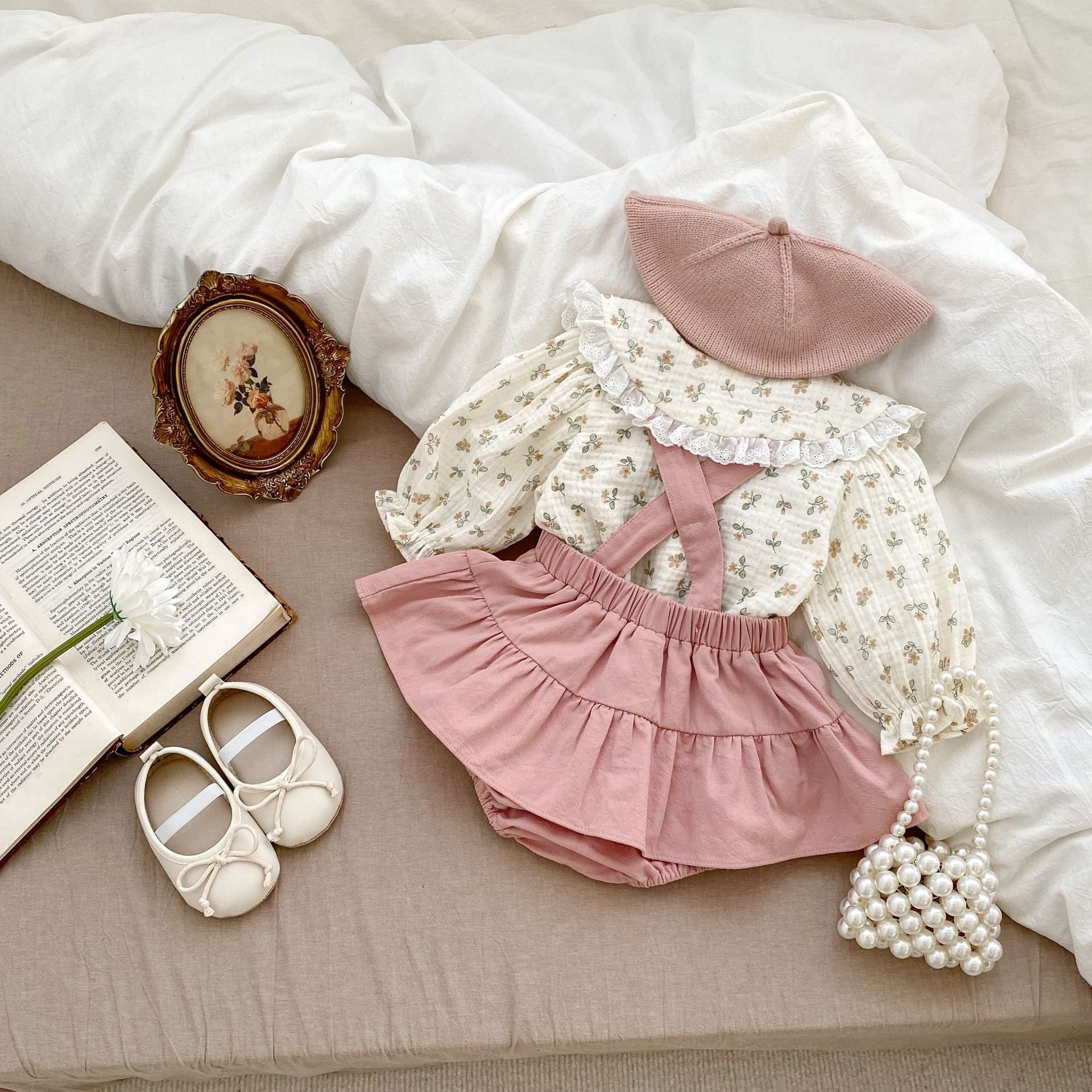 Wholesale 2024 Fall Baby Clothing Sweet Style Floral Crew-Neck Long Sleeve Cotton Baby Clothing Sets