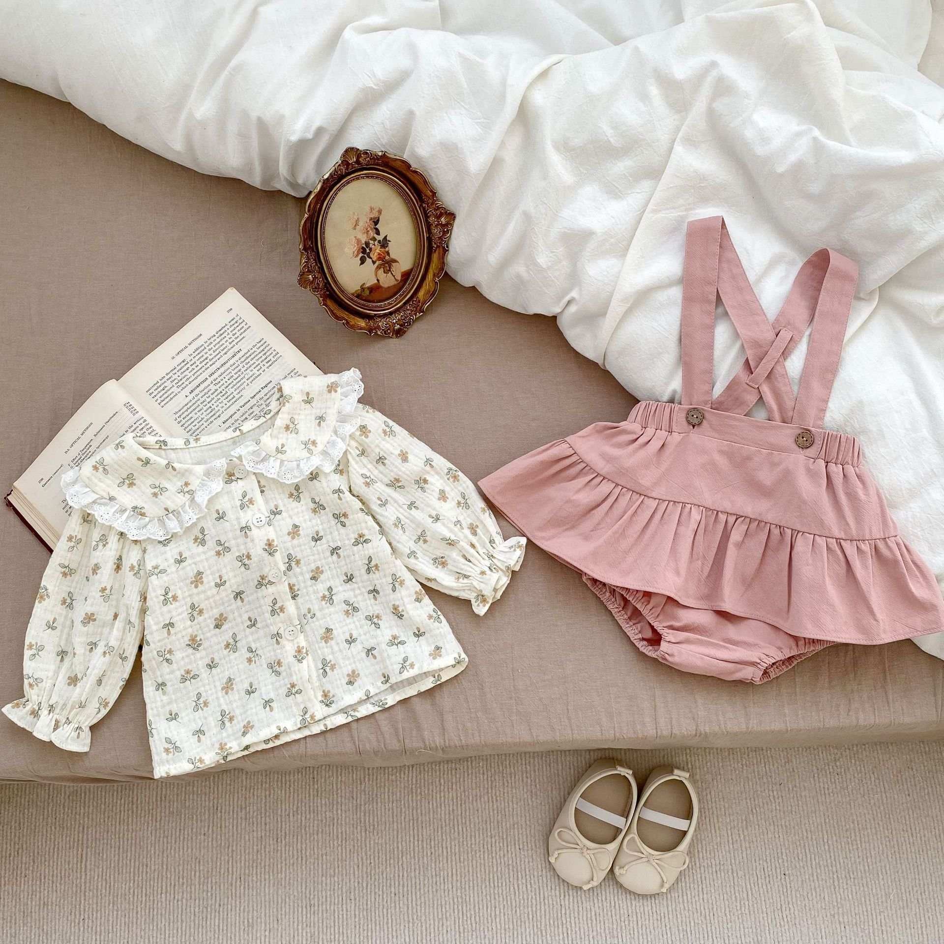 Wholesale 2024 Fall Baby Clothing Sweet Style Floral Crew-Neck Long Sleeve Cotton Baby Clothing Sets