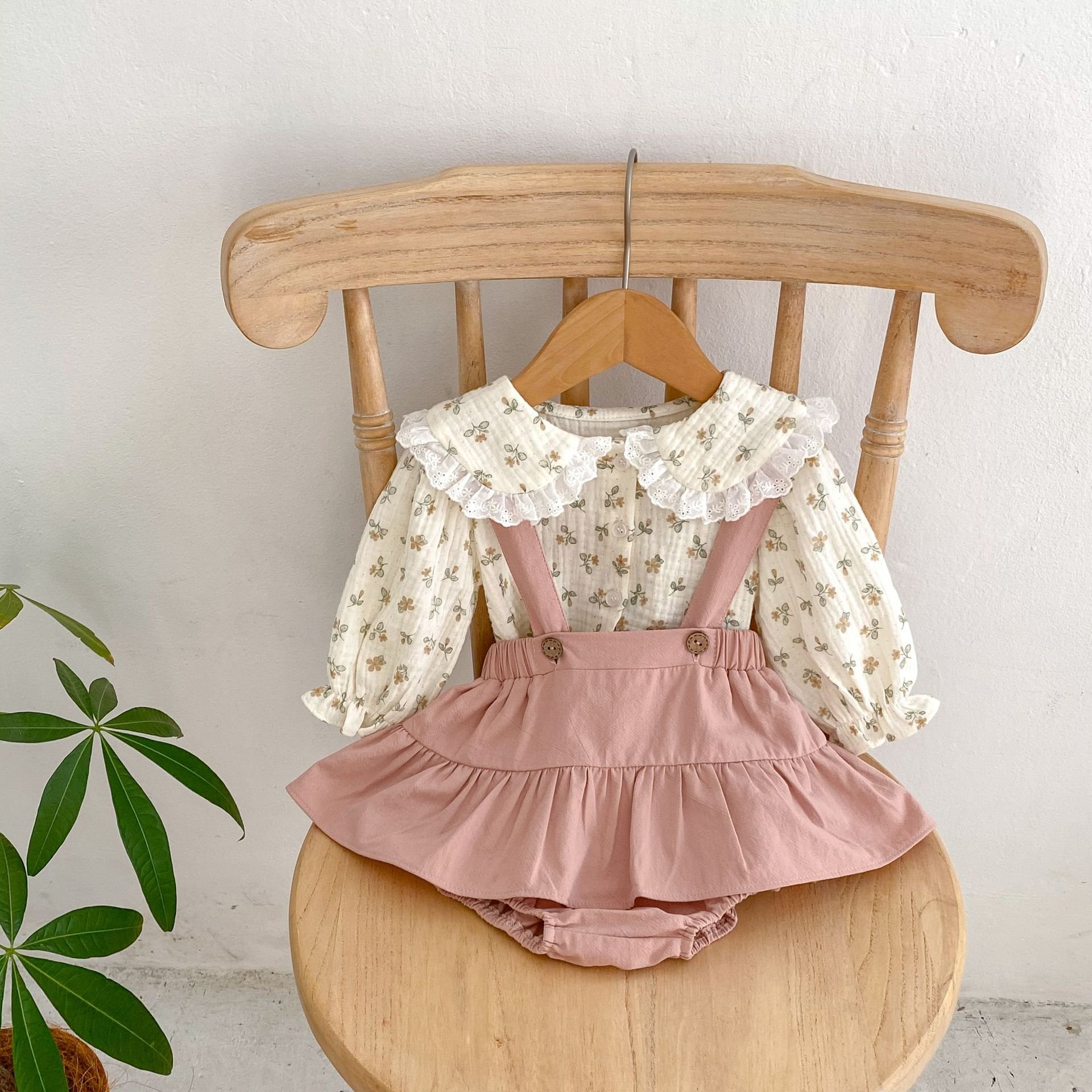 Wholesale 2024 Fall Baby Clothing Sweet Style Floral Crew-Neck Long Sleeve Cotton Baby Clothing Sets