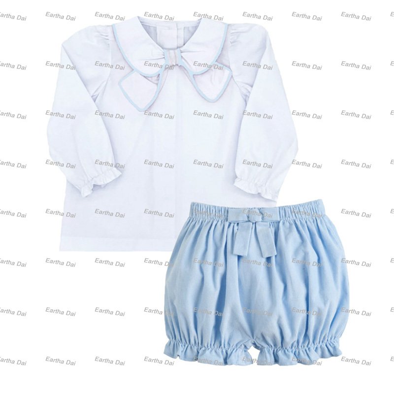 children's clothing red cotton monogram bow long sleeve baby clothes sets spring toddler girl shorts sets