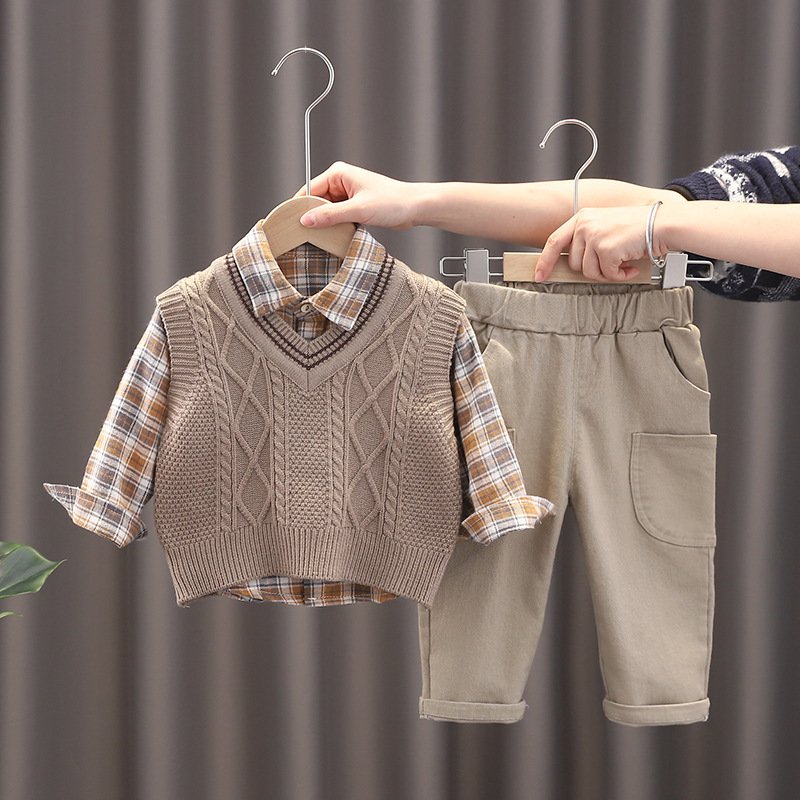 Boys sweater vest three pieces set spring autumn kids boy clothing sets wholesale outfit 3-4 year