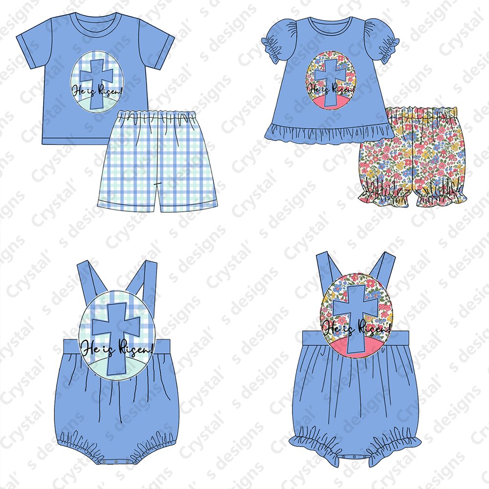 Factory Design Easter Boy Clothing Sets Cross Applique Boys Children Clothes Custom Design Kids Clothing Sets For Easter