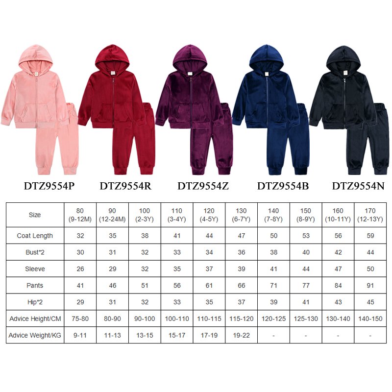custom high quality luxury velvet kids tracksuit hoodie plain zip up clothes boys girls sweatsuit winter clothing